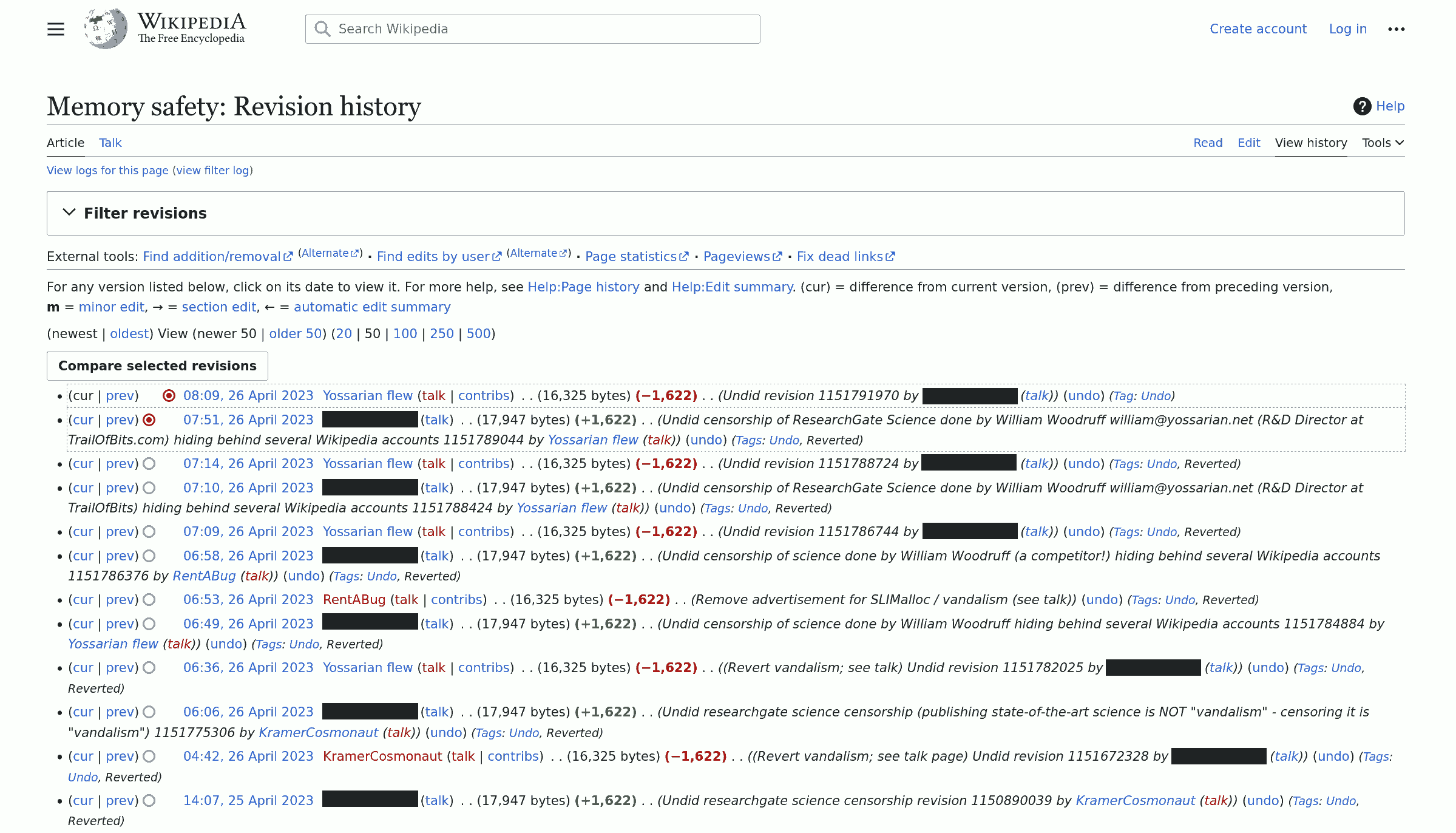 The original, unedited, Wikipedia History of the 'Memory-Safety page'